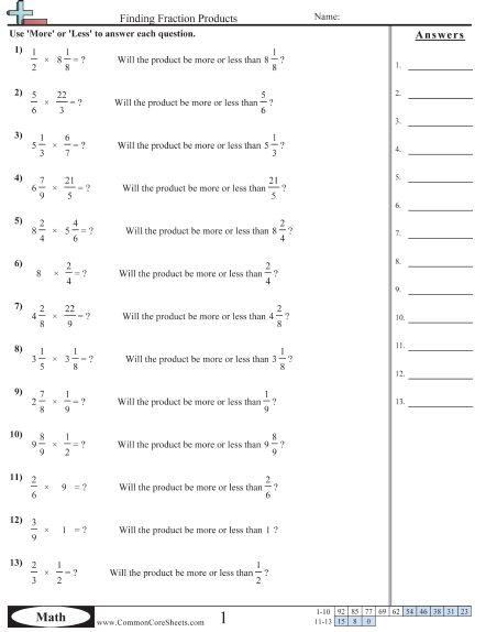 Fraction Worksheets - Finding Fraction Products  worksheet